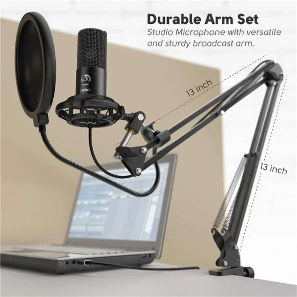 Studio Condenser USBMicrophone Computer PCMicrophone Kit with Adjustable BoomArm